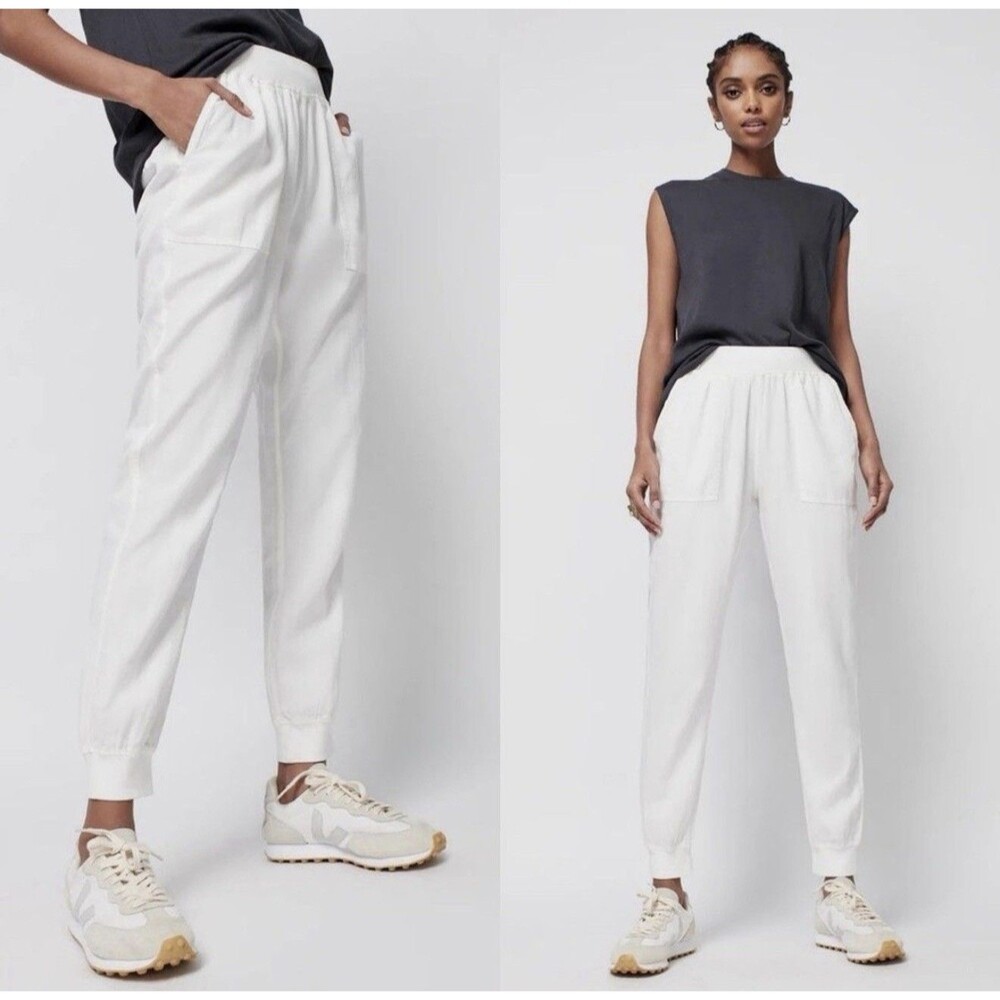 Women’s Faherty Large Arlie Day Pants Tencel Cotton Linen Joggers White New